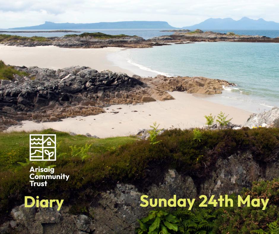 Sunday 24th May diary - photo of Camusdarach beach in the sun with Rum and Eigg in the background